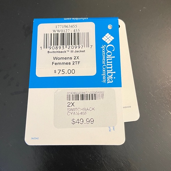 Columbia Blue Lightweight Windbreaker Jacket Switchback III Jacket Cyan 2X - Picture 10 of 10